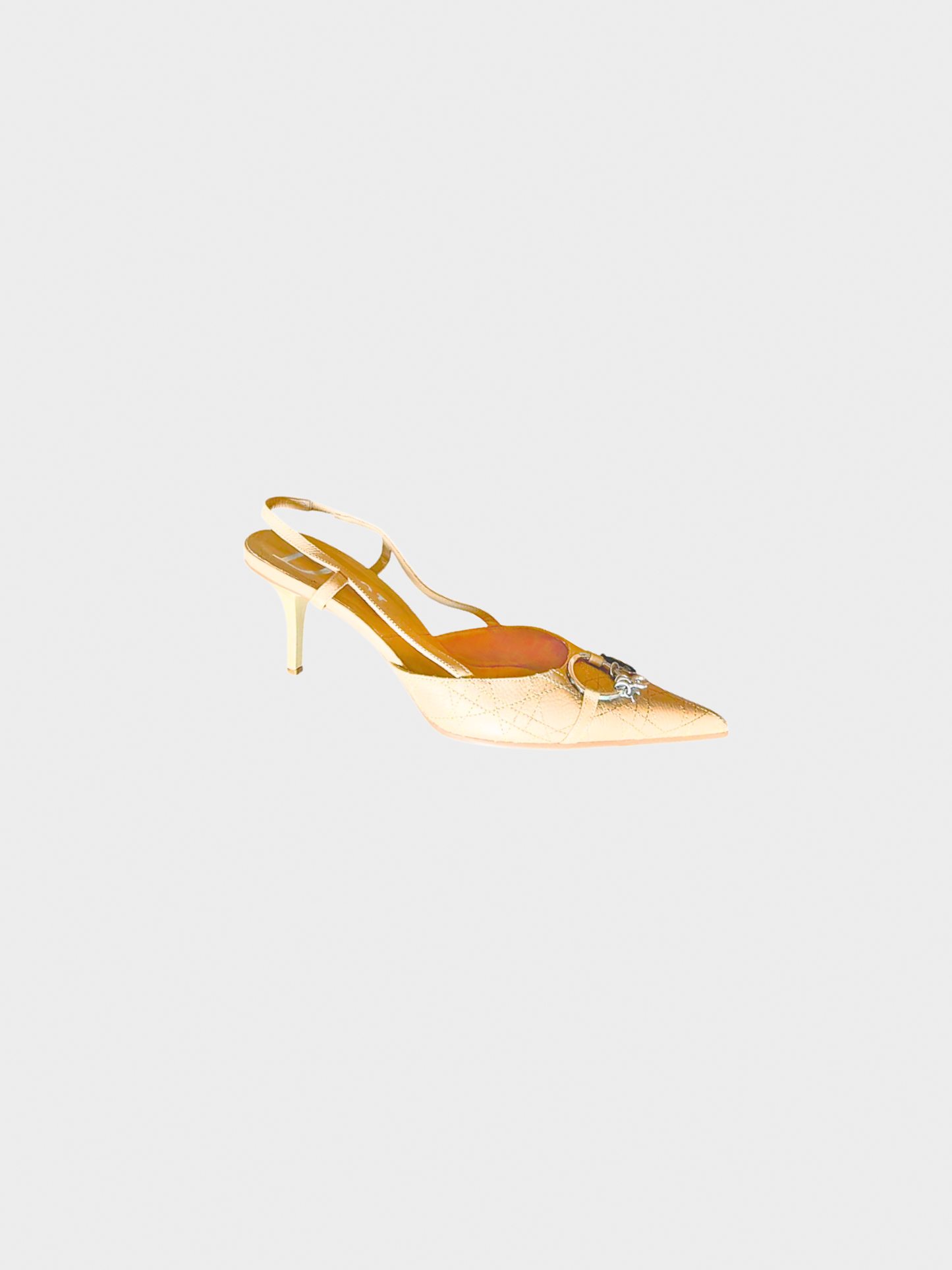 Christian Dior 2000s Beige Silver Metal Spell Out Charm Heels