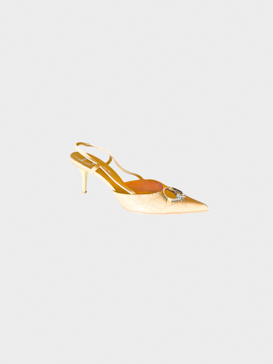 Christian Dior 2000s Beige Silver Metal Spell Out Charm Heels