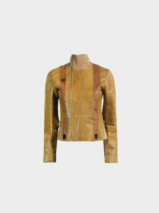 Christian Dior SS 2002 Brown Salmon Skin Leather Jacket