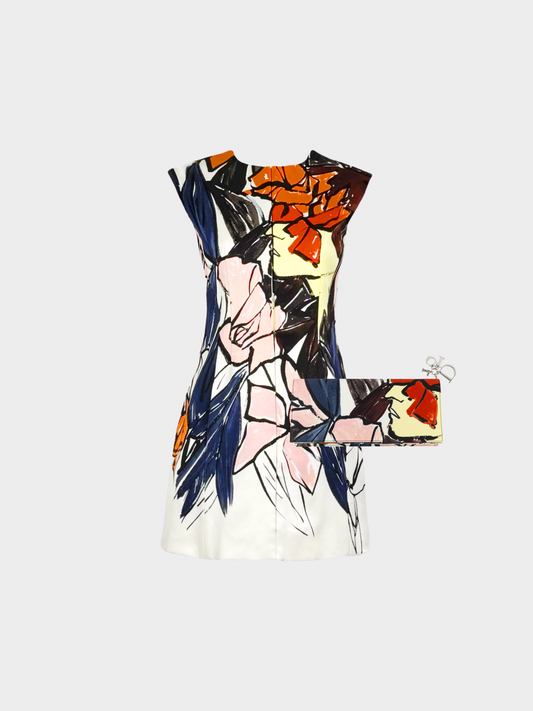 Christian Dior by Raf Simons Cruise 2015 Multicolor Floral Silky Long Top and Bag Set