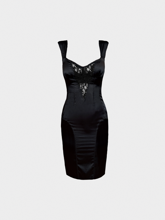 Dolce and Gabbana 2000s Black Lace Cutout Midi Dress