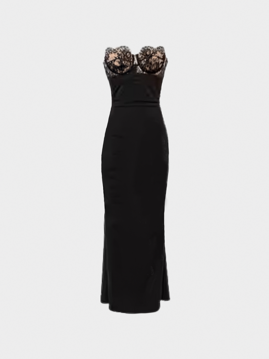 Dolce and Gabbana 2010s Black Lace Corset Maxi Dress