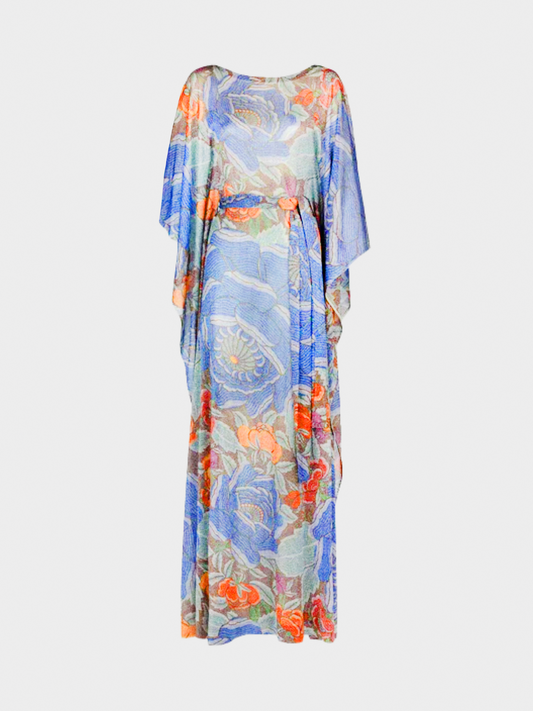 Missoni 1970s Floral Print Metallic Lurex Caftan Dress