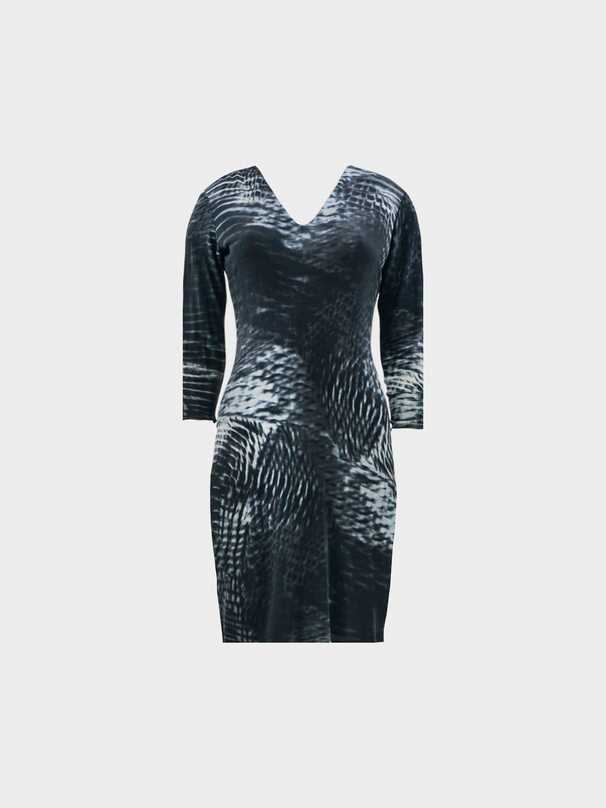 Gucci by Tom Ford SS 2000 Dark Grey Abstract Viscose V-neck Dress