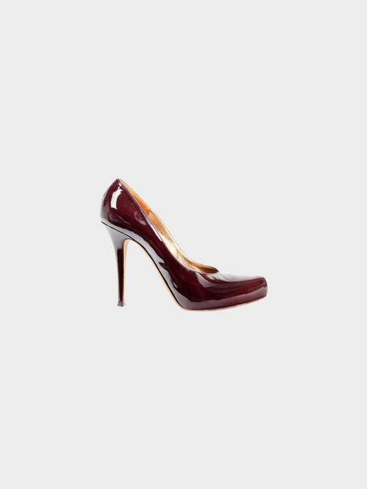 Escada 2010s Burgundy Patent-Leather Pointed-Toe Platform Pumps
