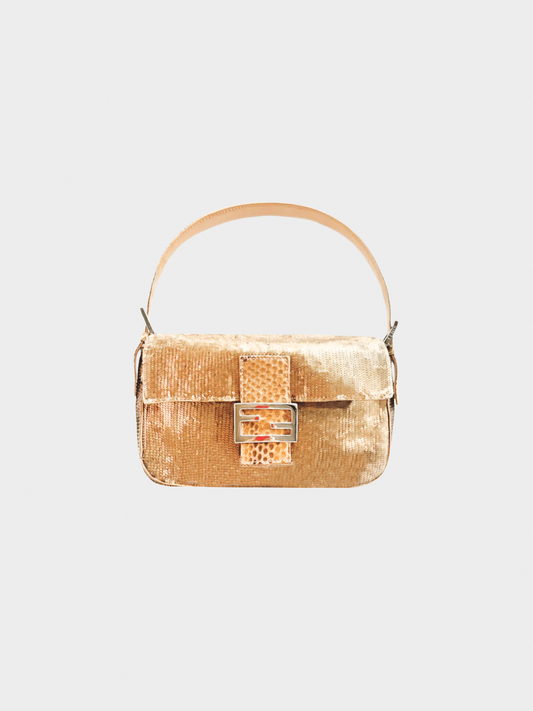 Fendi 2000s Gold Sequin Beaded Baguette