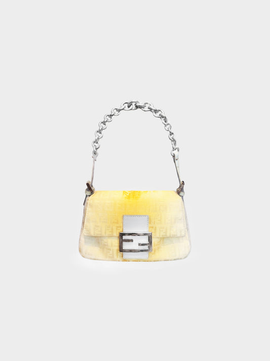 Fendi 2010s Gradient Yellow Zucchino Mini Mamma Baguette Chain Bag