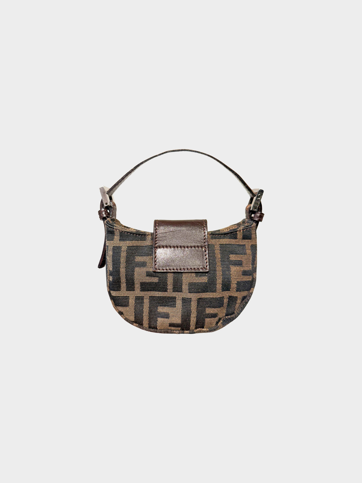 Fendi 2000s Brown Zucca Print Canvas and Leather Mini Croissant Bag