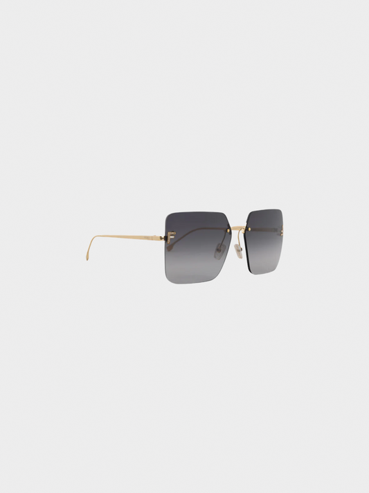 Fendi 2010s First Gold-Tone FF-Crystal Square Sunglasses