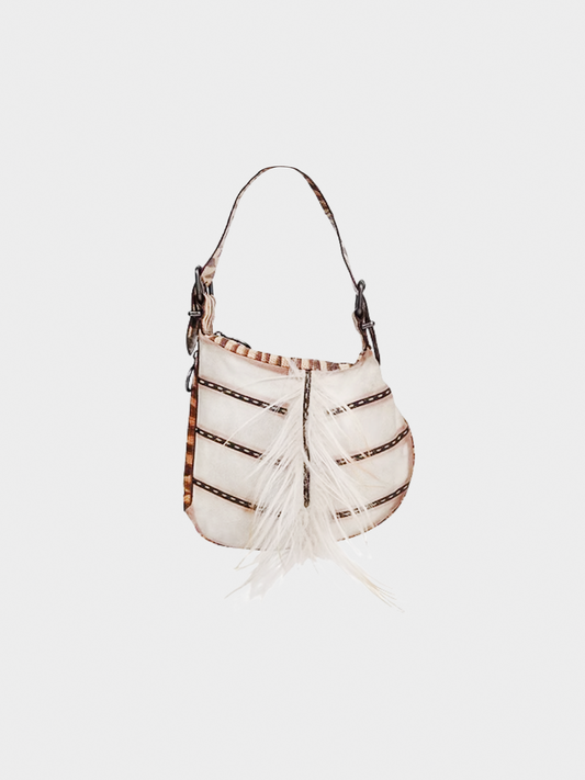 Fendi FW 2002 Runway Beige Suede Oyster Fur Bag