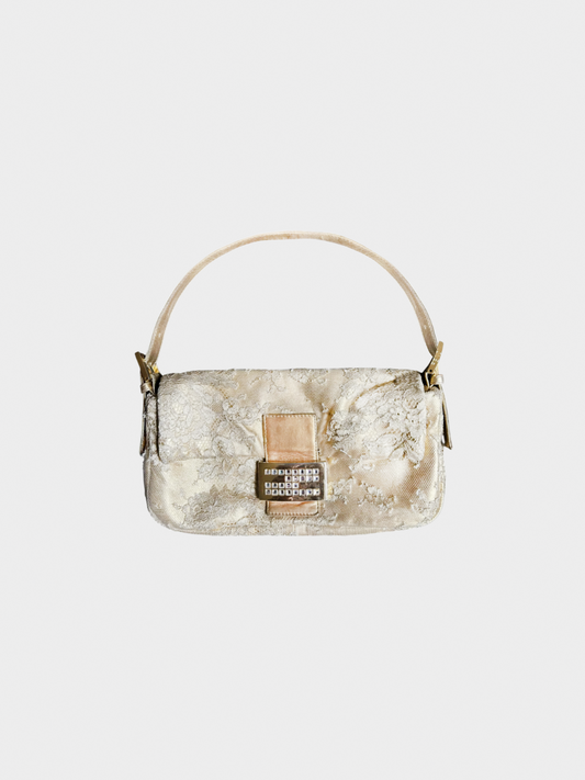 Fendi 2000s Champagne Lace Crystal Baguette Bag