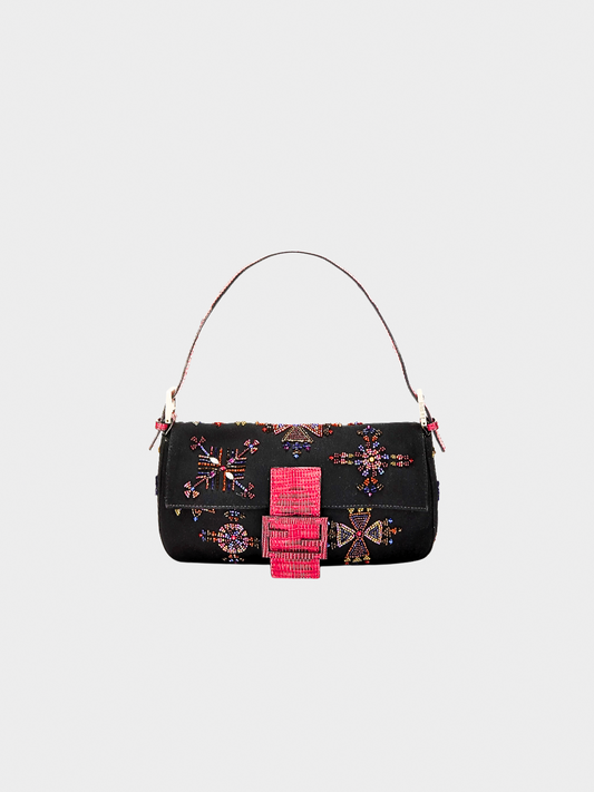 Fendi 2000s Beaded Jersey with Lizard Baguette Bag