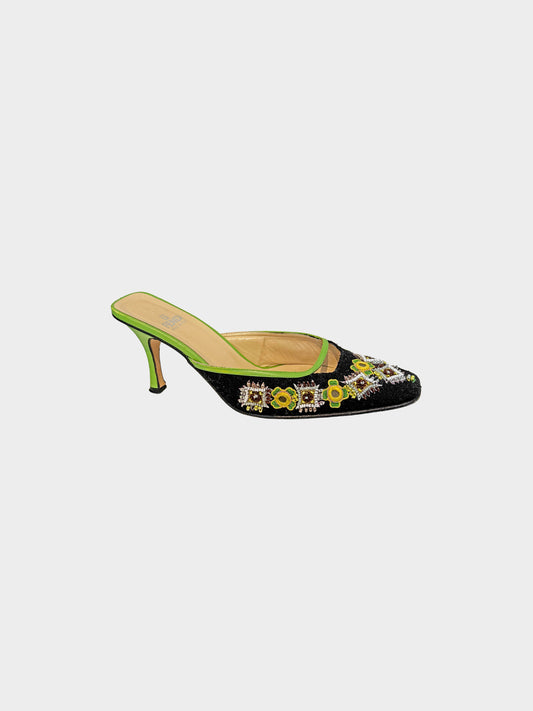 Fendi 2000s Multicolored Beadwork and Embroidered Heels