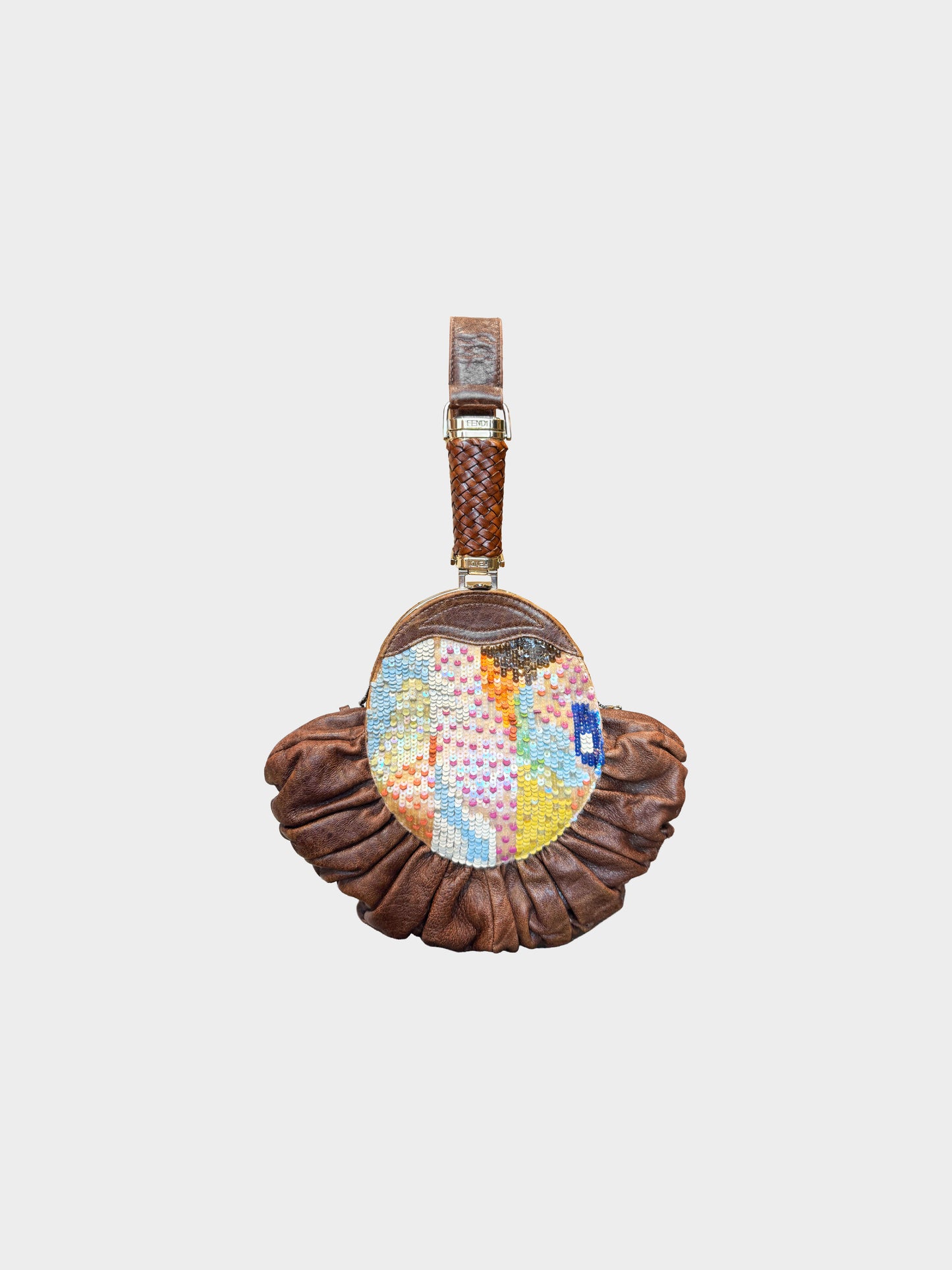 Fendi SS 2005 Limited-Edition Brown Leather and Multicolored Sequins Spy Clutch