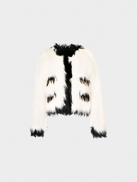 Chanel 1994 Cream and Black Colour-Block Faux-Fur Jacket