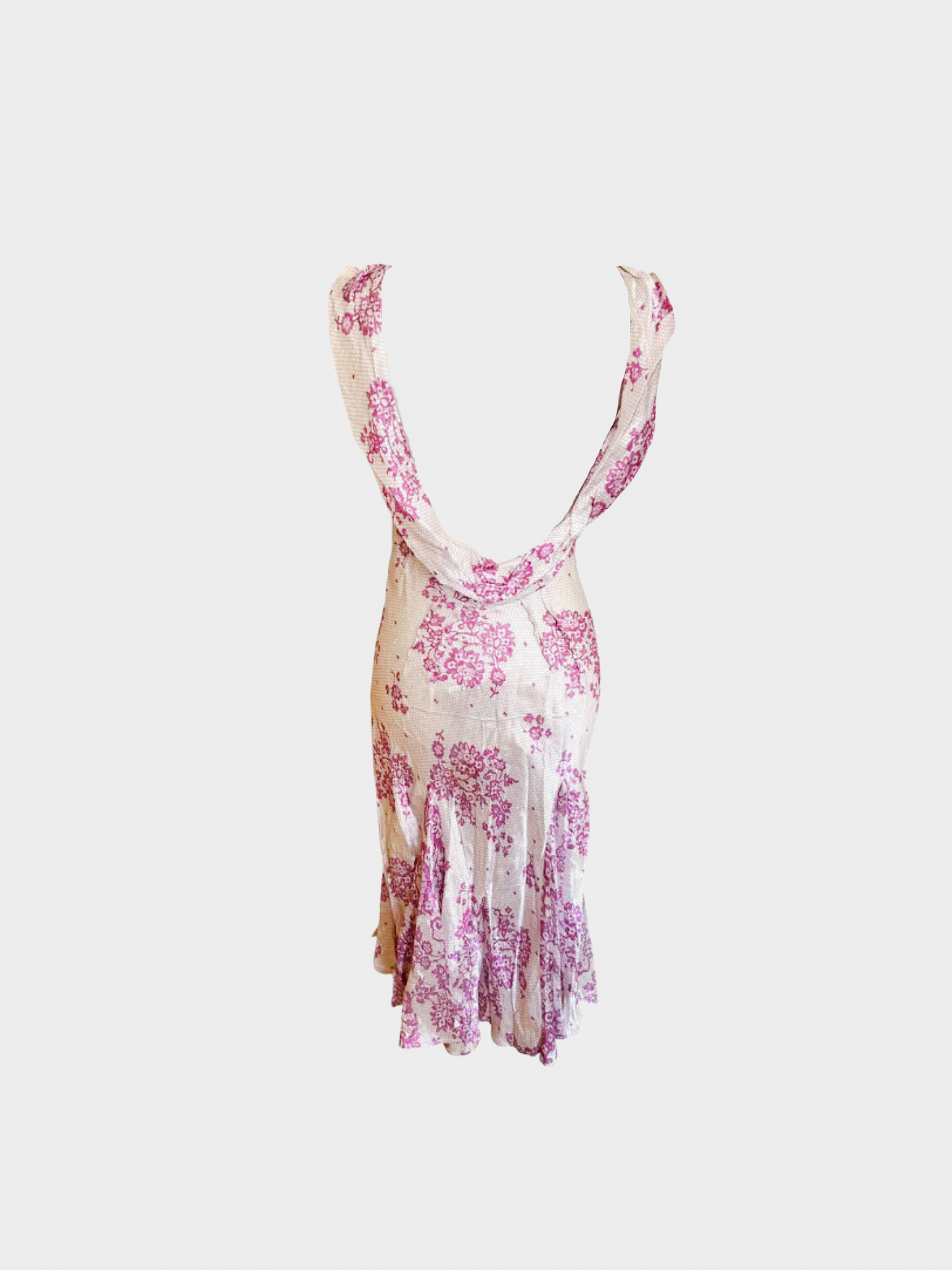 John Galliano 1990s Pink Floral Bias Cut Midi Dress