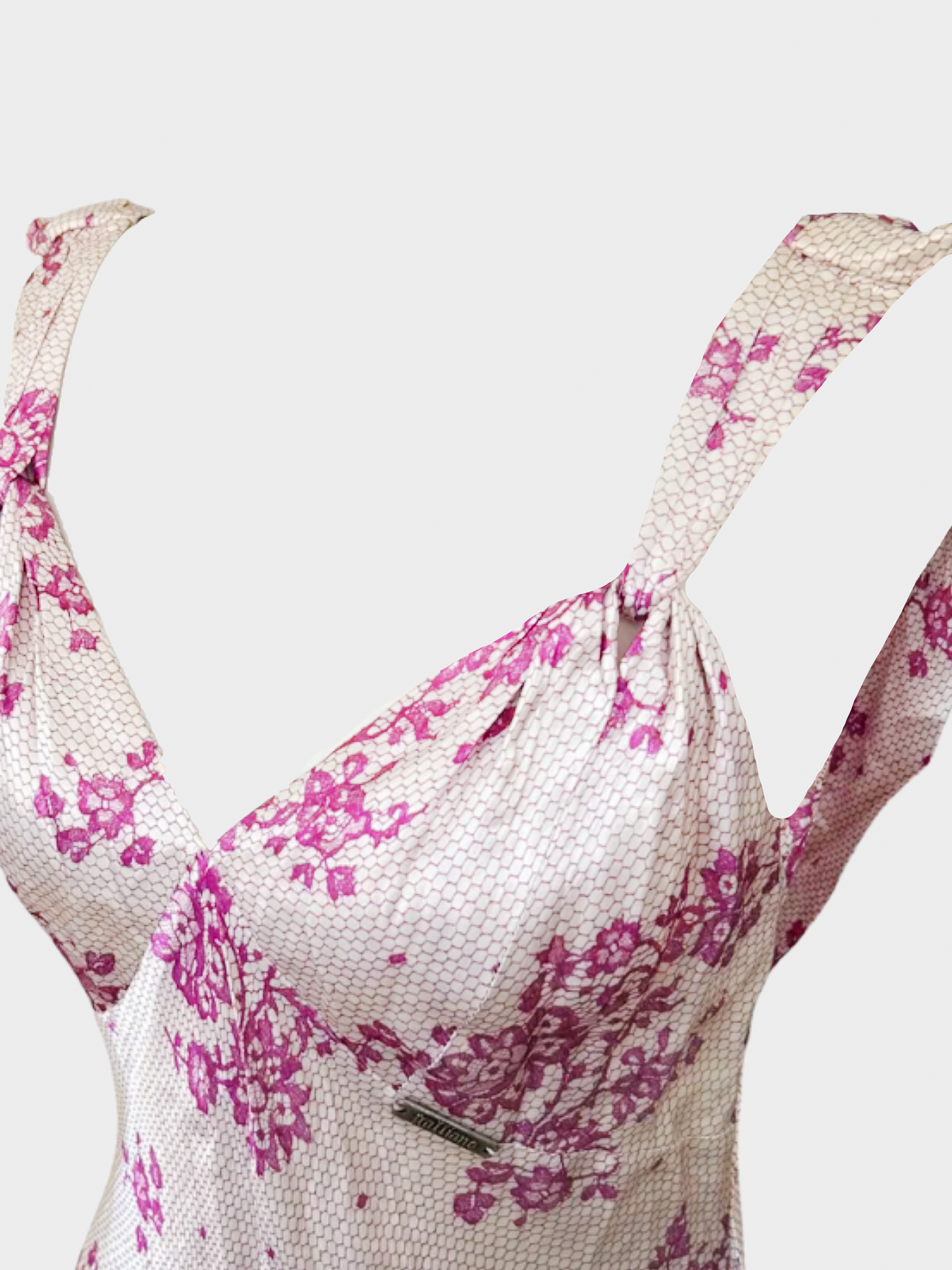 John Galliano 1990s Pink Floral Bias Cut Midi Dress