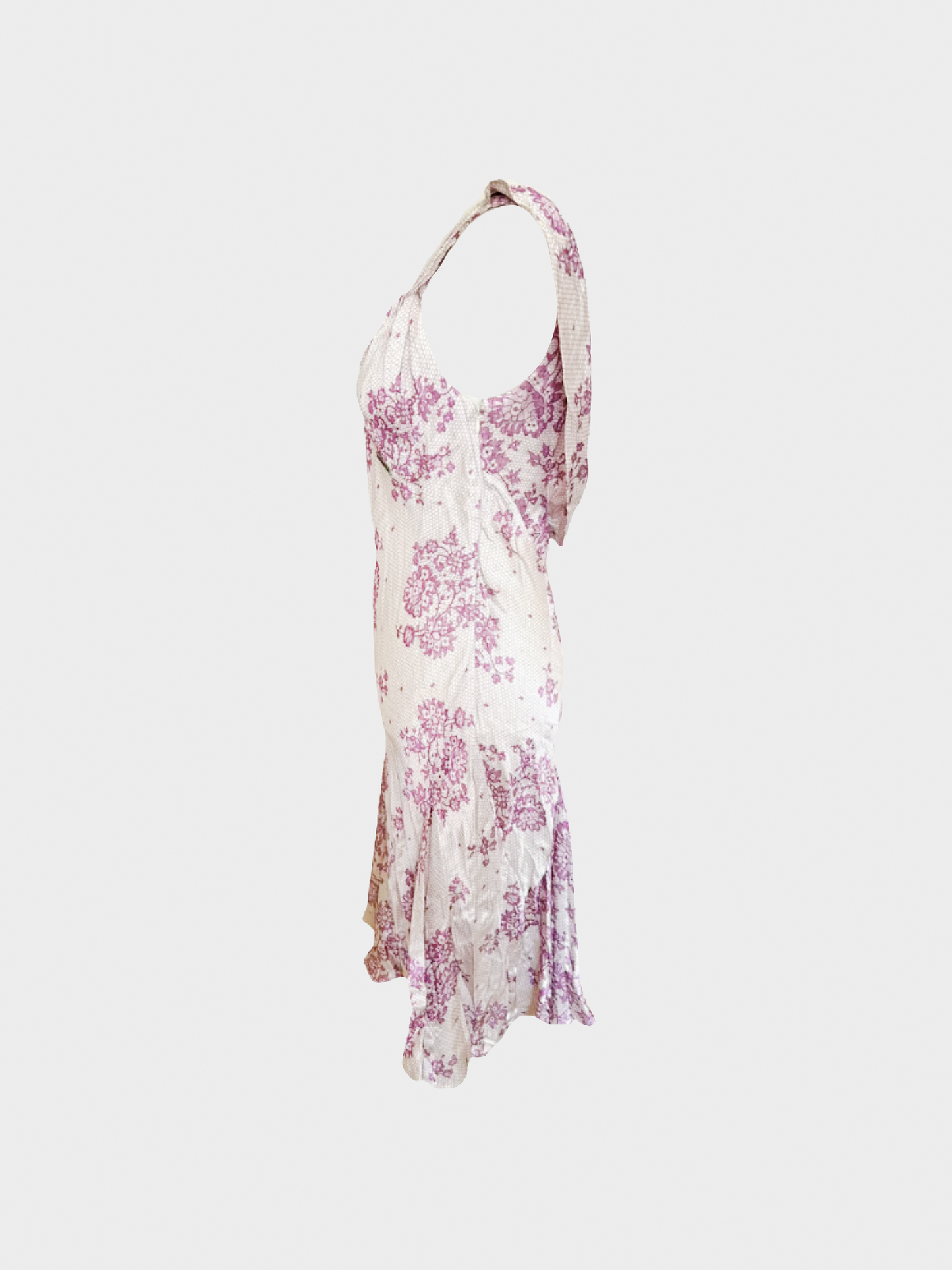 John Galliano 1990s Pink Floral Bias Cut Midi Dress