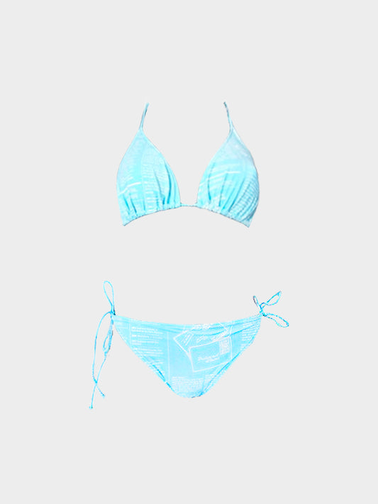 John Galliano 2000s Sky Blue Gazette Newspaper Print Two-piece Swimsuit