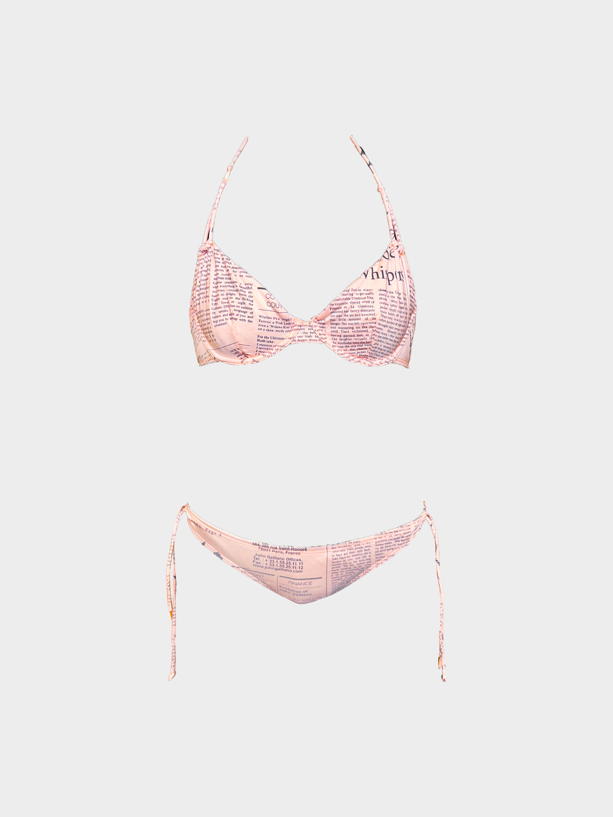 John Galliano 2000s Light Pink Gazette Print Two-piece Swimsuit