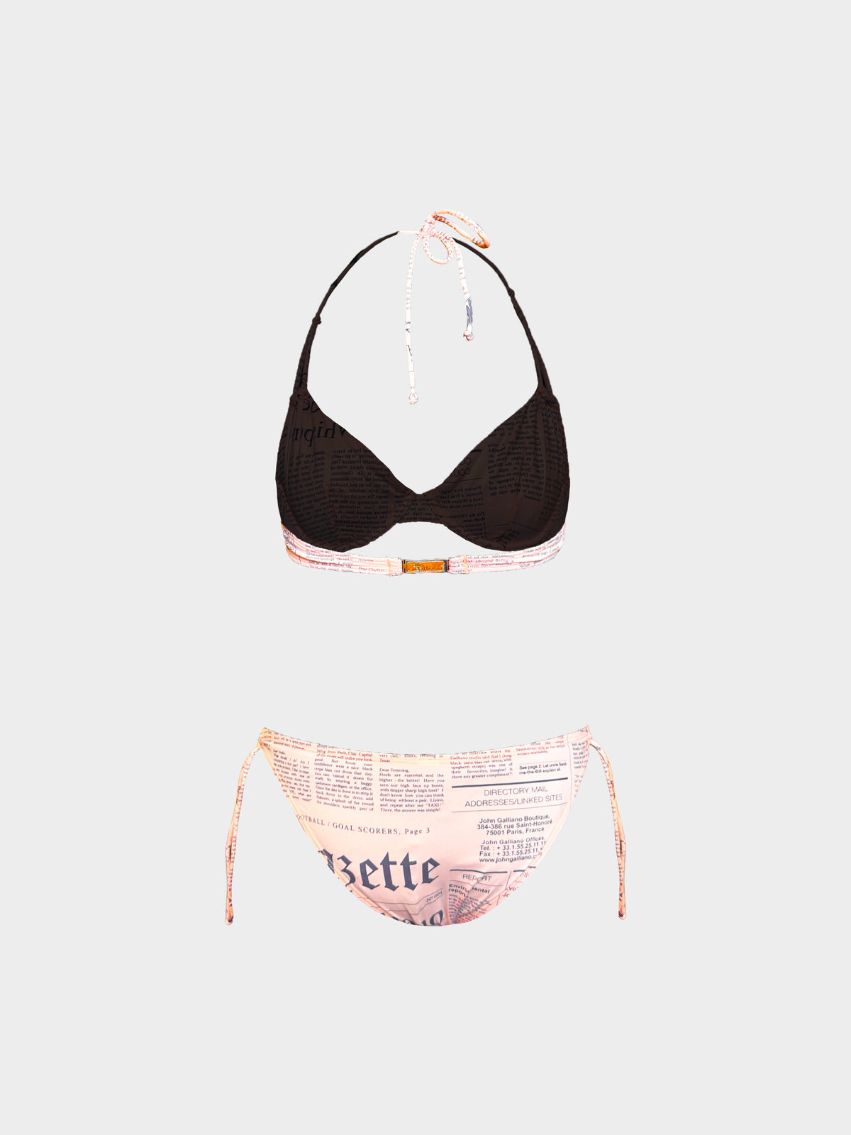 John Galliano 2000s Light Pink Gazette Print Two-piece Swimsuit