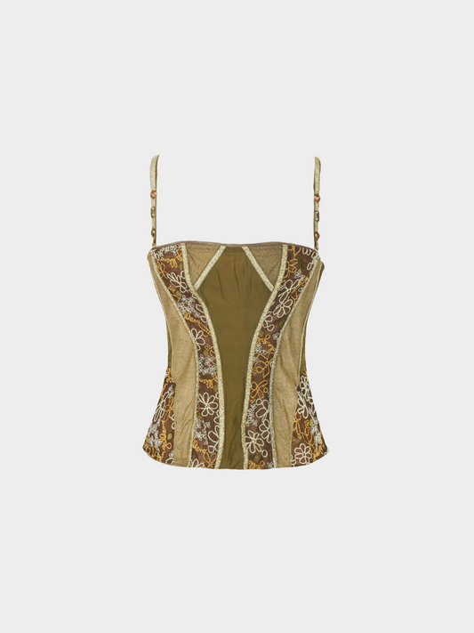 John Galliano 2000s Army Green Bustier Top