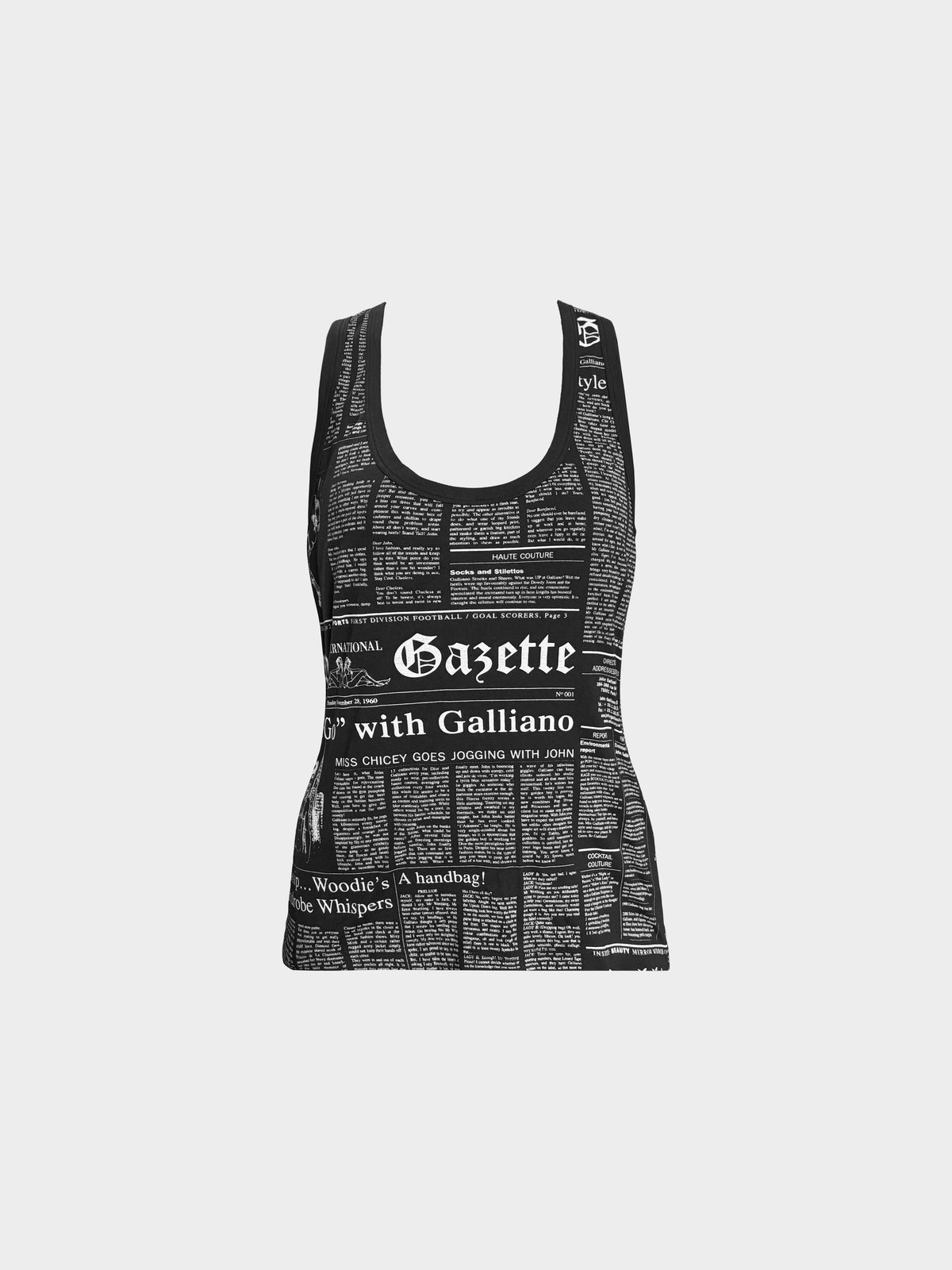 John Galliano 2000s Black Cotton Gazette Print Tank Top