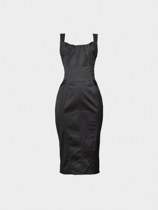 Gucci by Tom Ford FW 2003 Gray Structured Satin Dress with Buckle Detail