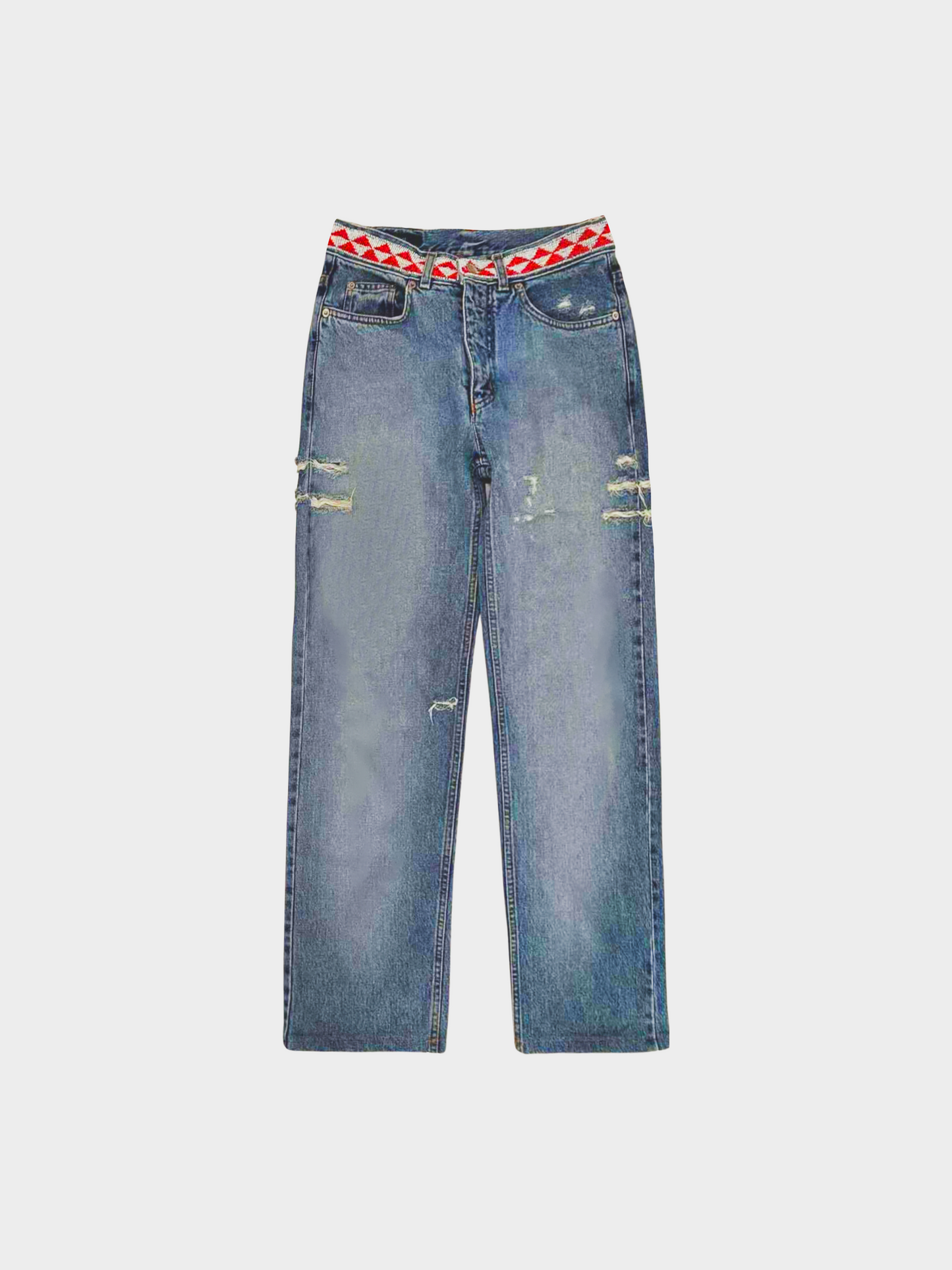Gucci by Tom Ford SS 1999 Blue Denim Geometric Waistband Jeans