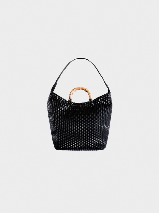Gucci By Tom Ford SS 1996 Black Leather Bamboo 2-way Braided Shoulder Bag