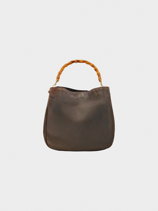 Gucci 2000s Brown Leather Bamboo Tote Bag