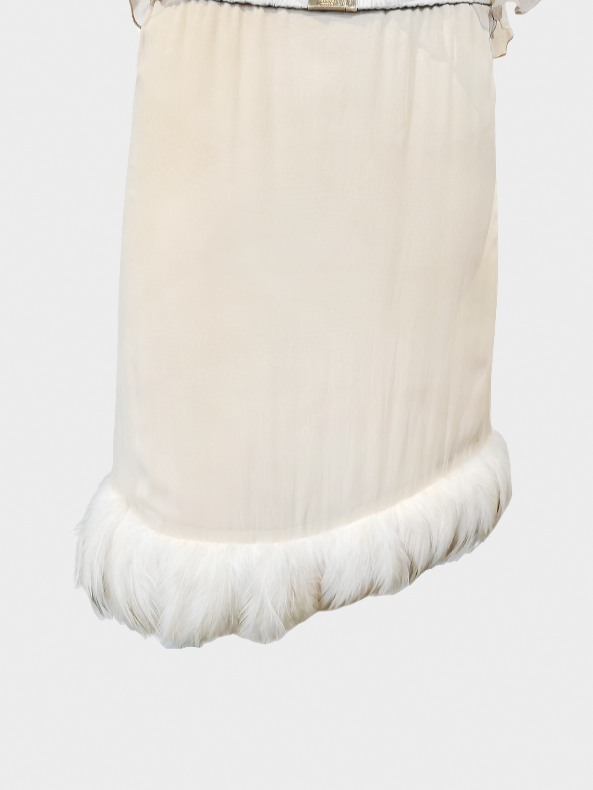 Gucci SS 1999 Runway Beige Silk Feathers Trim Two Piece Set