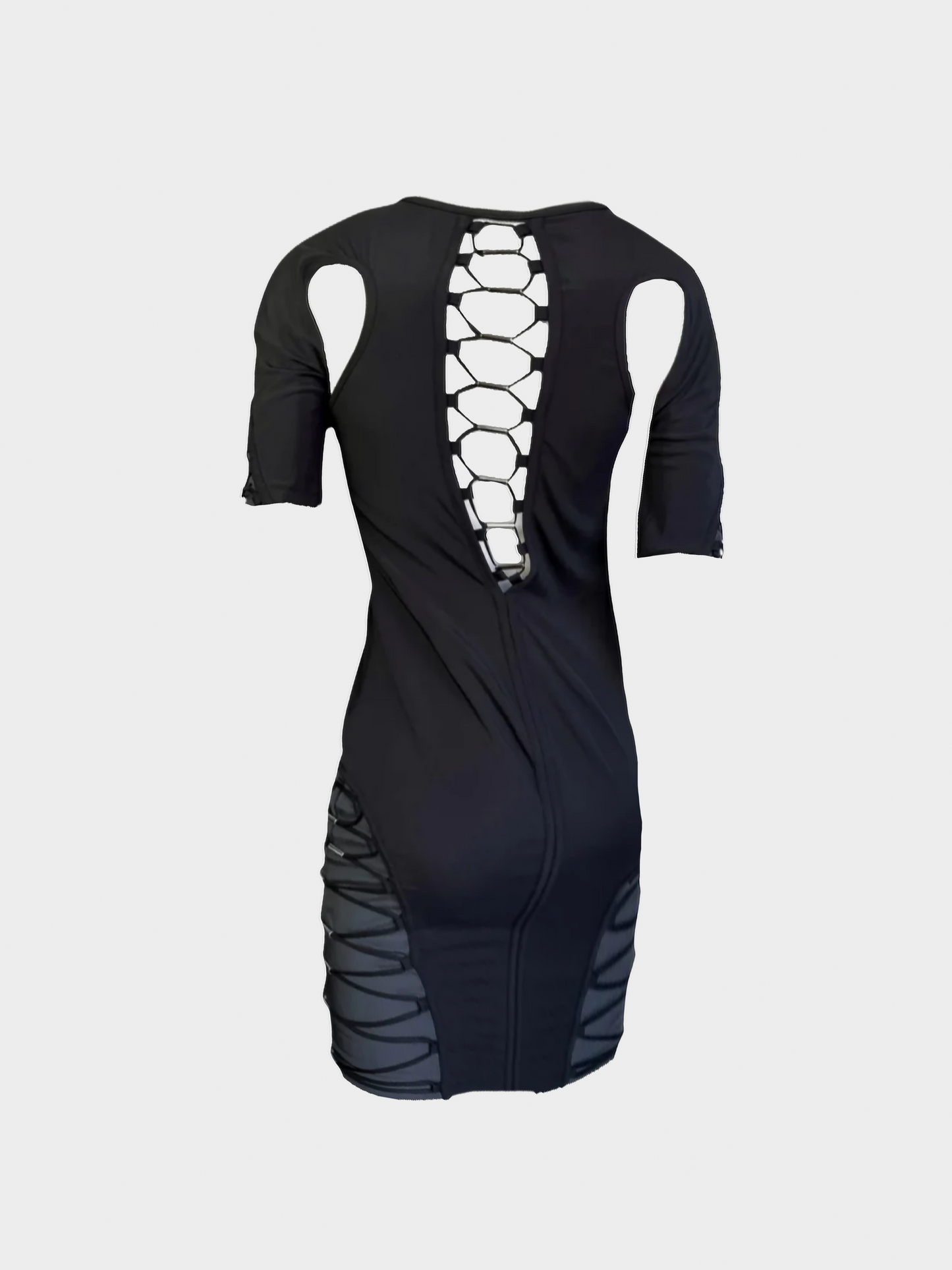 Gucci SS 2010 Black and Grey Silk-Blend Cut-Out Lace-Up Futuristic Mini Dress