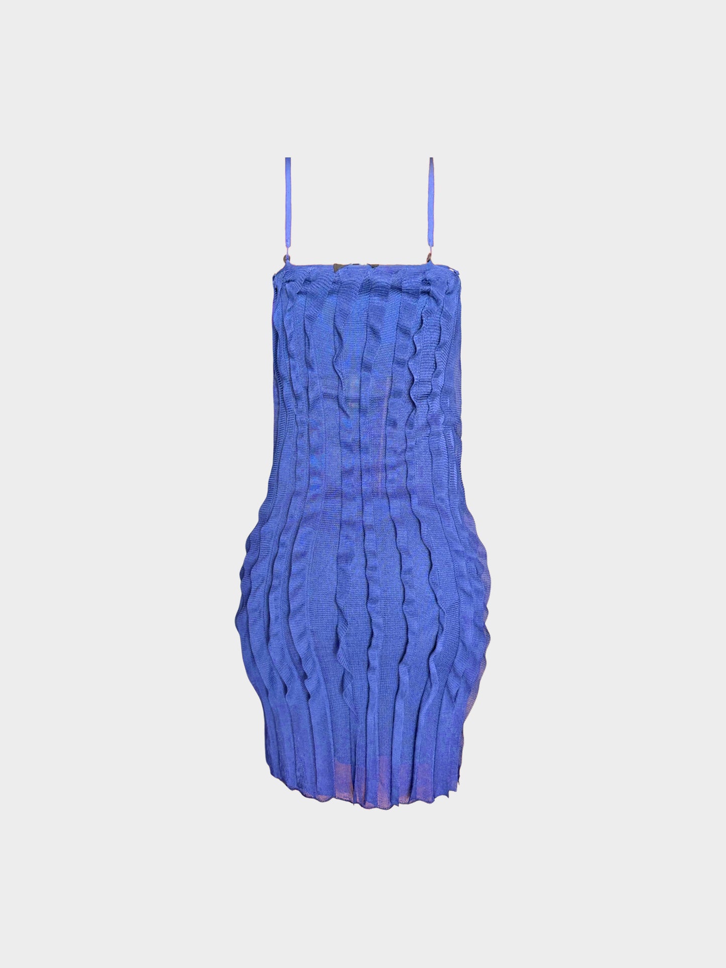 Gucci by Tom Ford 2000s Blue Viscose Knitted Ruffled Dress