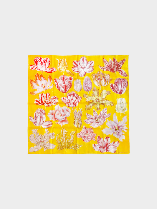 Hermès SS 2023 Yellow Carré 90 "Tulipomanie" Silk Scarf