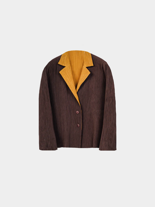 Issey Miyake 2000s Brown Pleated-Satin Blazer