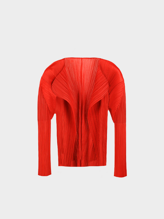 Issey Miyake Pleats Please 2000s Rust Red Pleated Open-Front Cardigan