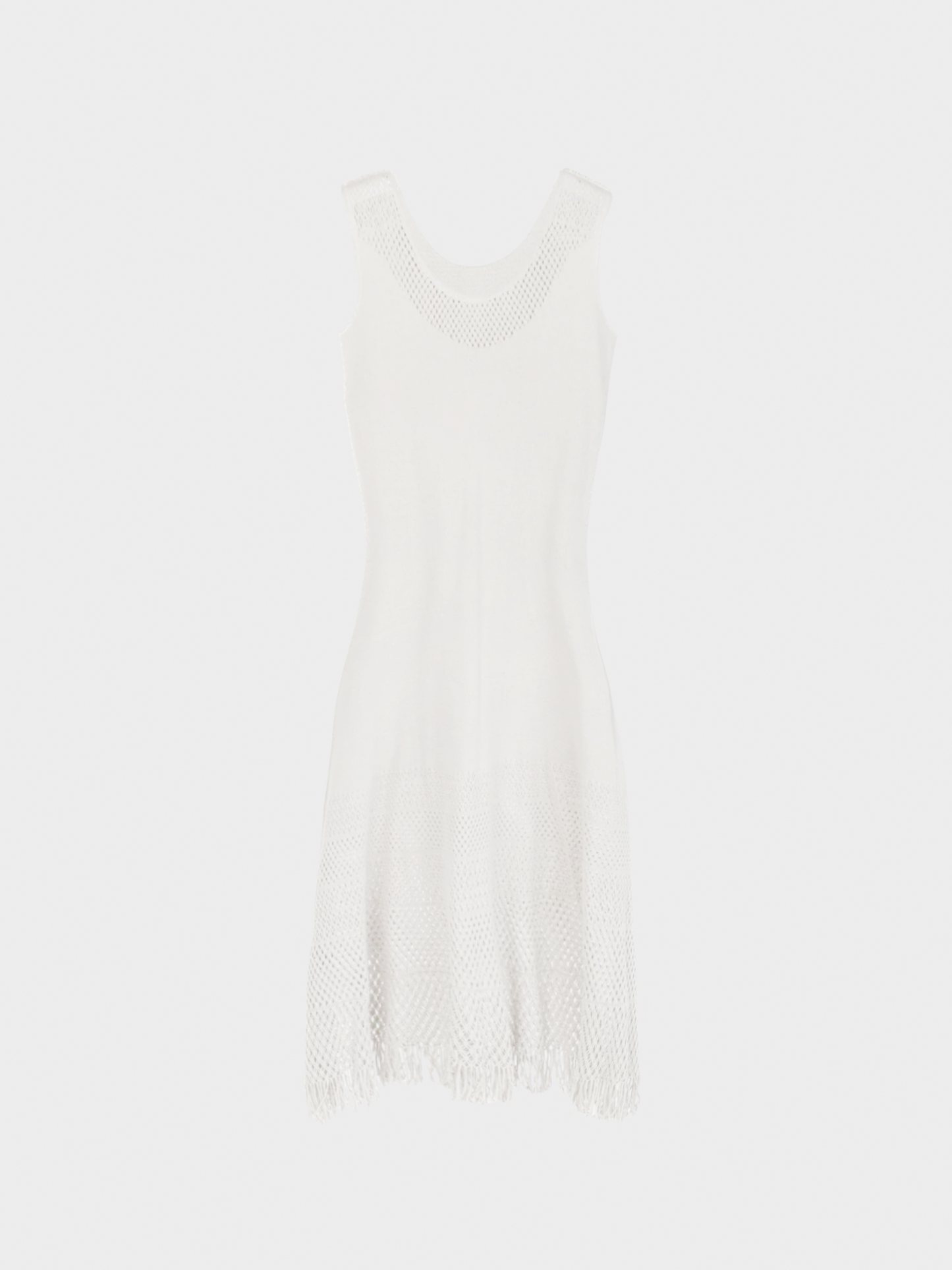 Issey Miyake Fete 2000s Grey Mesh-Knit Fringe-Hem Maxi Dress