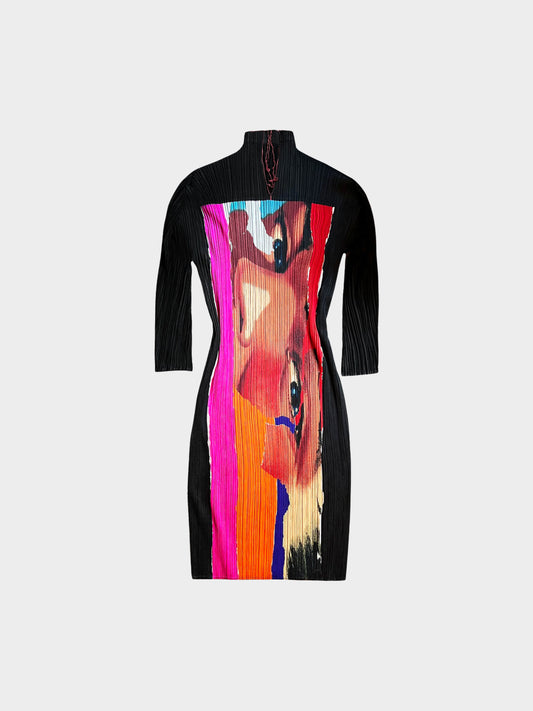 Issey Miyake 1990s Artist Eye Printed Pleats Please Dress