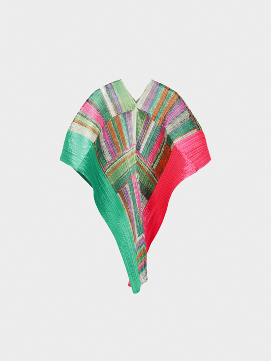 Issey Miyake Pleats Please 2000s Green and Pink Abstract-Print Shawl