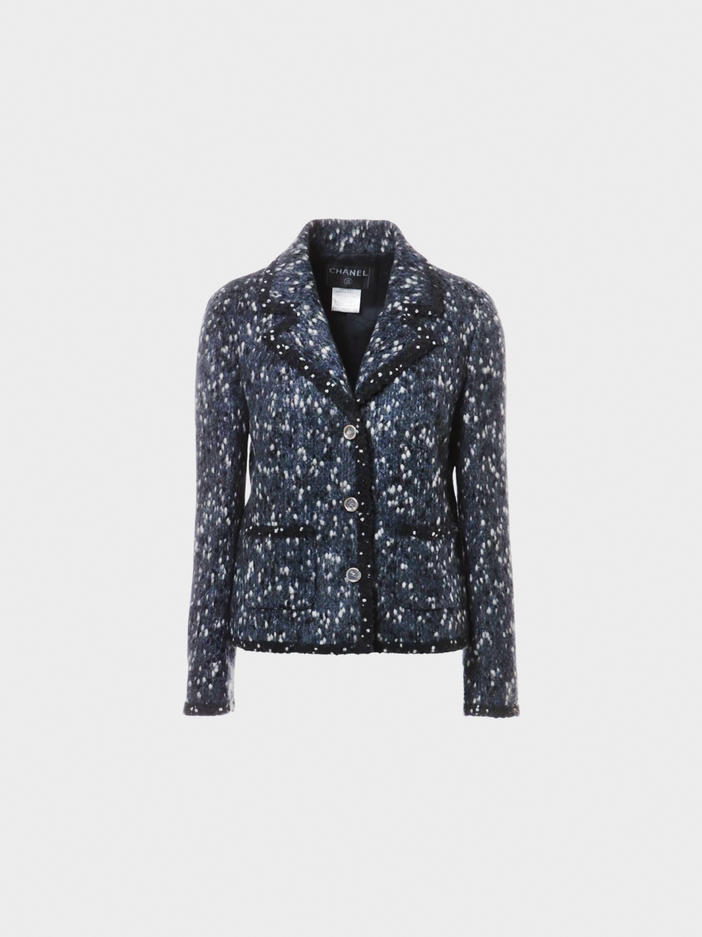 Chanel FW 2001 Navy Spotted Pattern Tweed Jacket