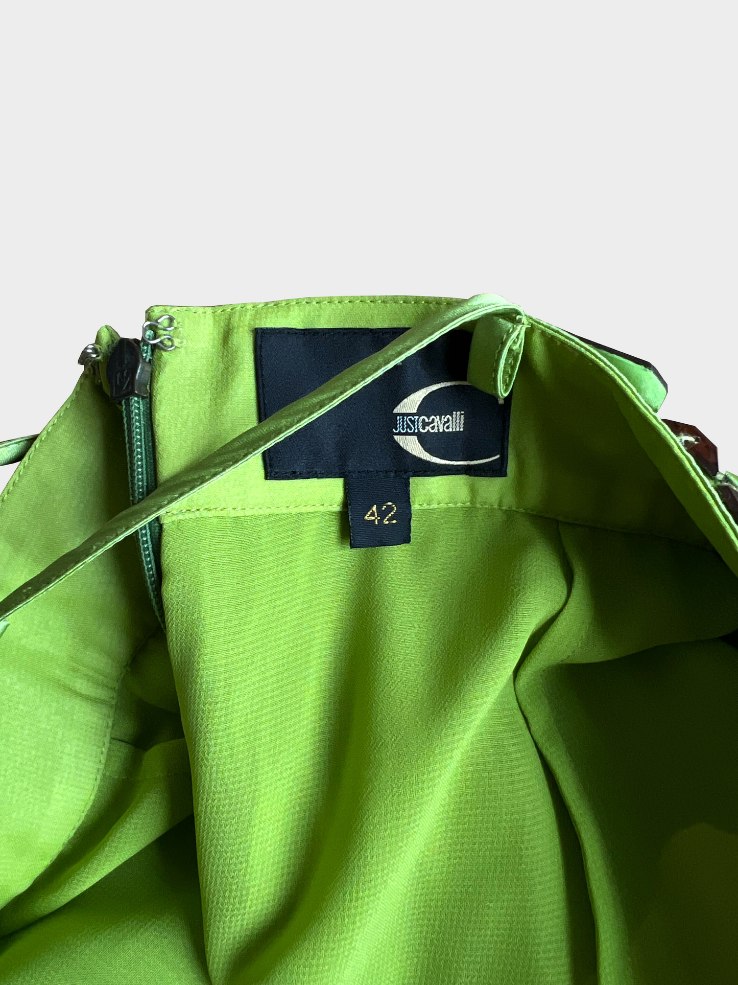 Just Cavalli 2010s Lime Green Silk Strap Mini Dress