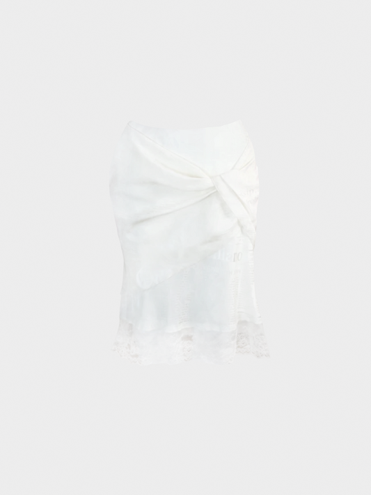 John Galliano 2000s White Silk Newspaper Skirt