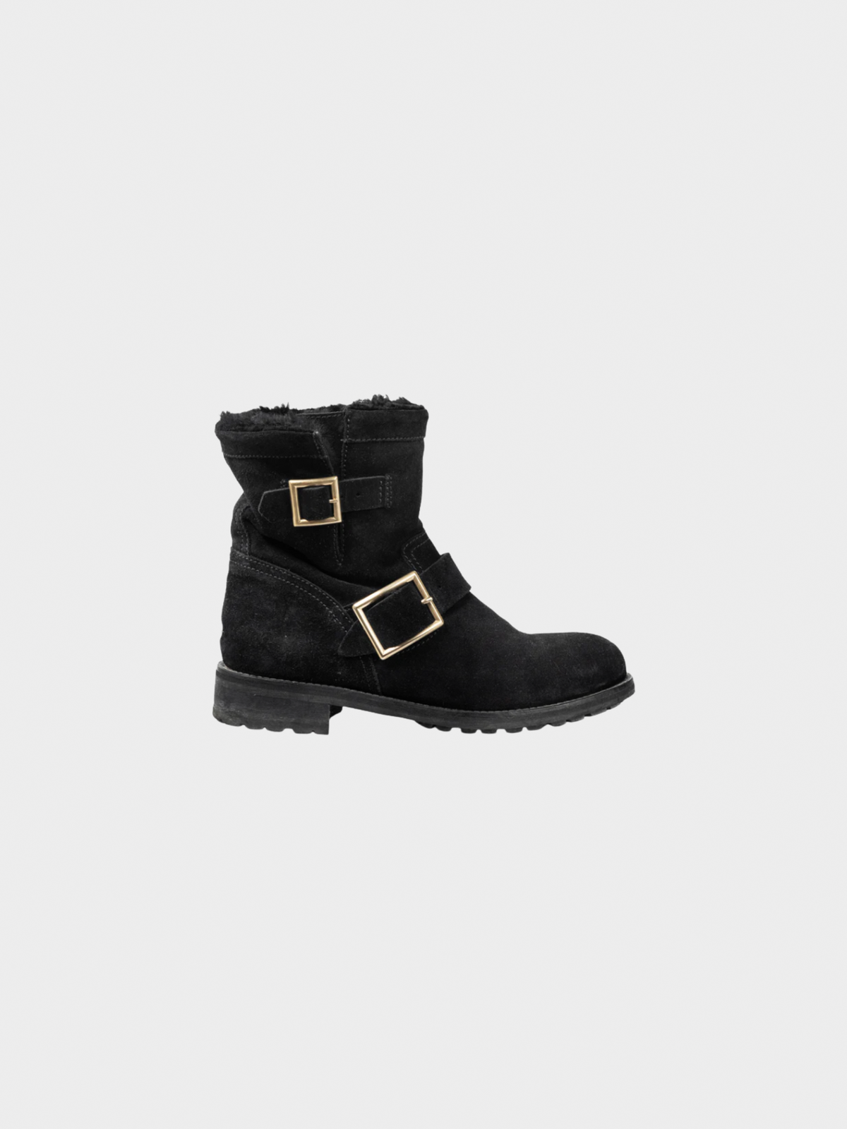 Jimmy Choo 2000s Youth Black Suede Buckled Moto Ankle Boots