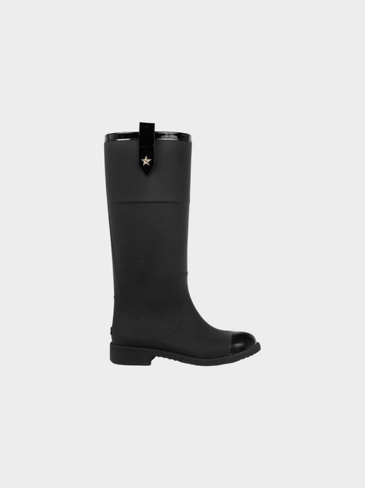 Jimmy Choo 2018 Edith Black Rubber Cap-Toe Rain Boots