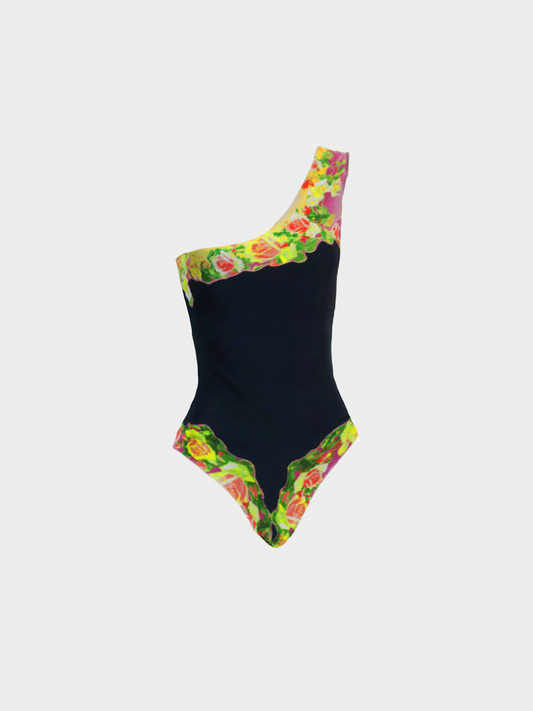 Jean Paul Gaultier 1990s Black Printed One Piece Swimsuit