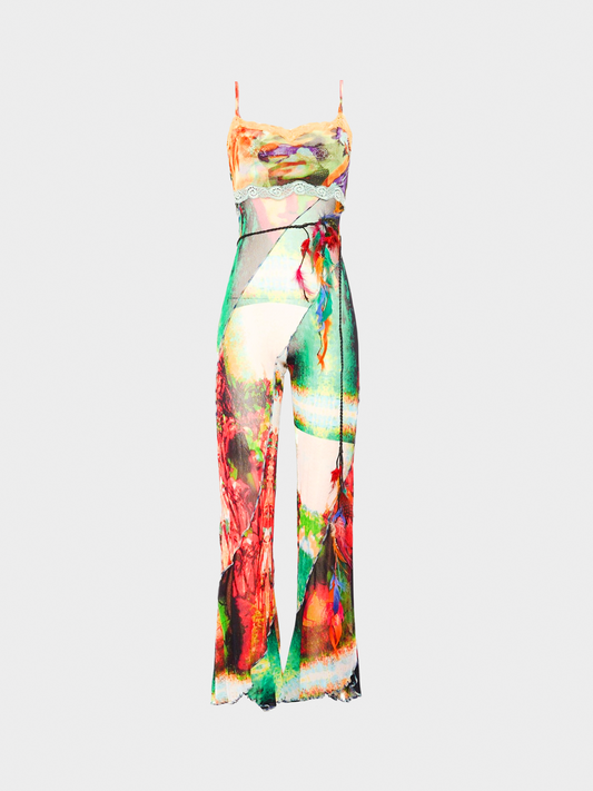 Jean Paul Gaultier SS 2001 Multicoloured Mesh Print Jumpsuit