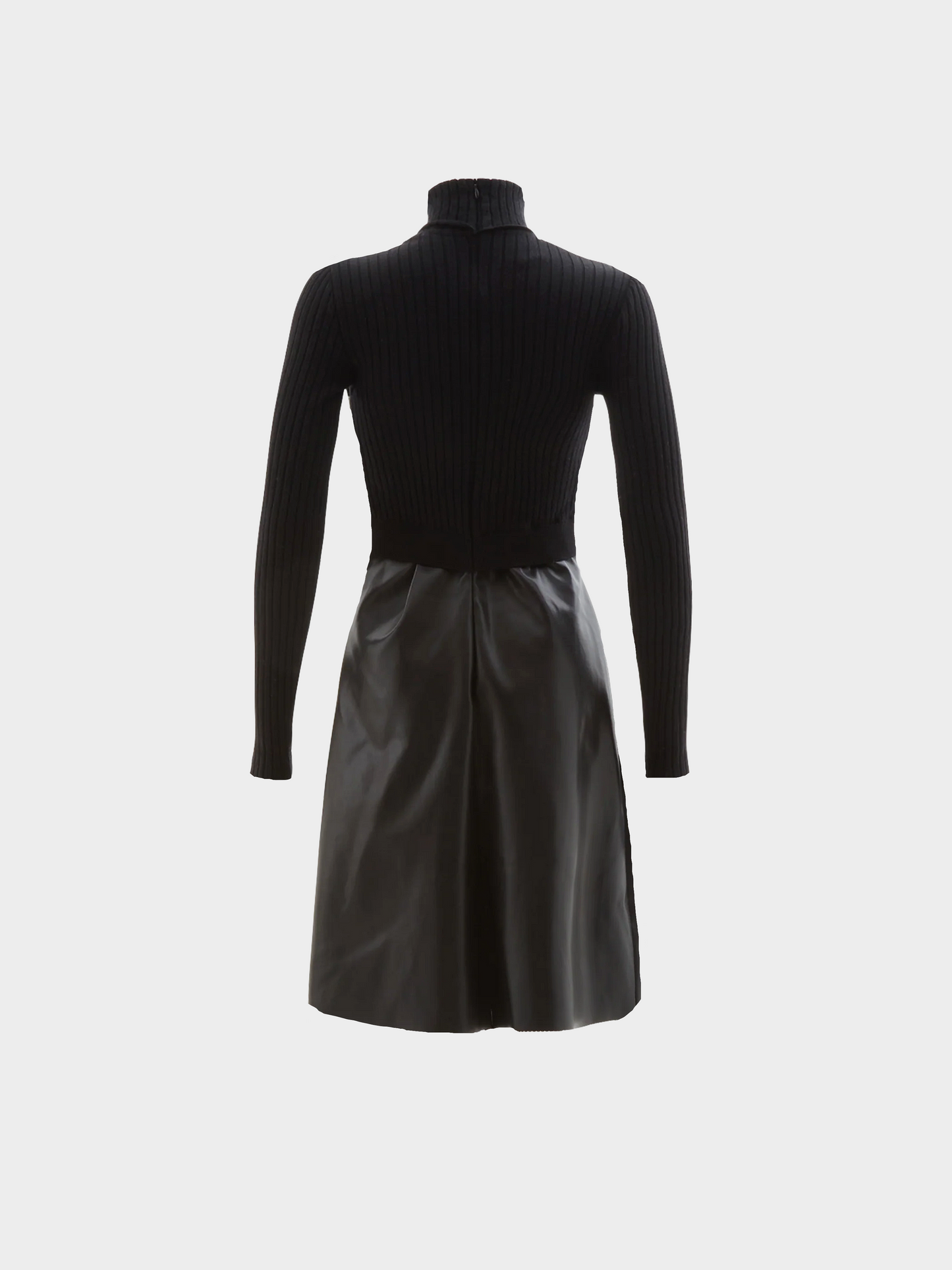 Jean Paul Gaultier 2000s Black Vegan Leather and Ribbed Knit Wool Dress