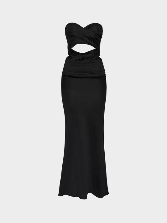 Jean Paul Gaultier 1990s Black Tie-up Silk Maxi Dress/Skirt