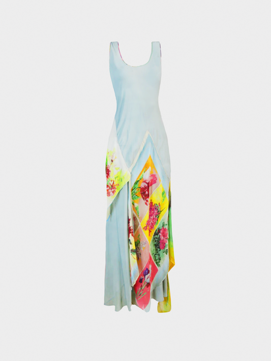 Jean Paul Gaultier SS 2001 Blue Silk Sheer Floral Dress